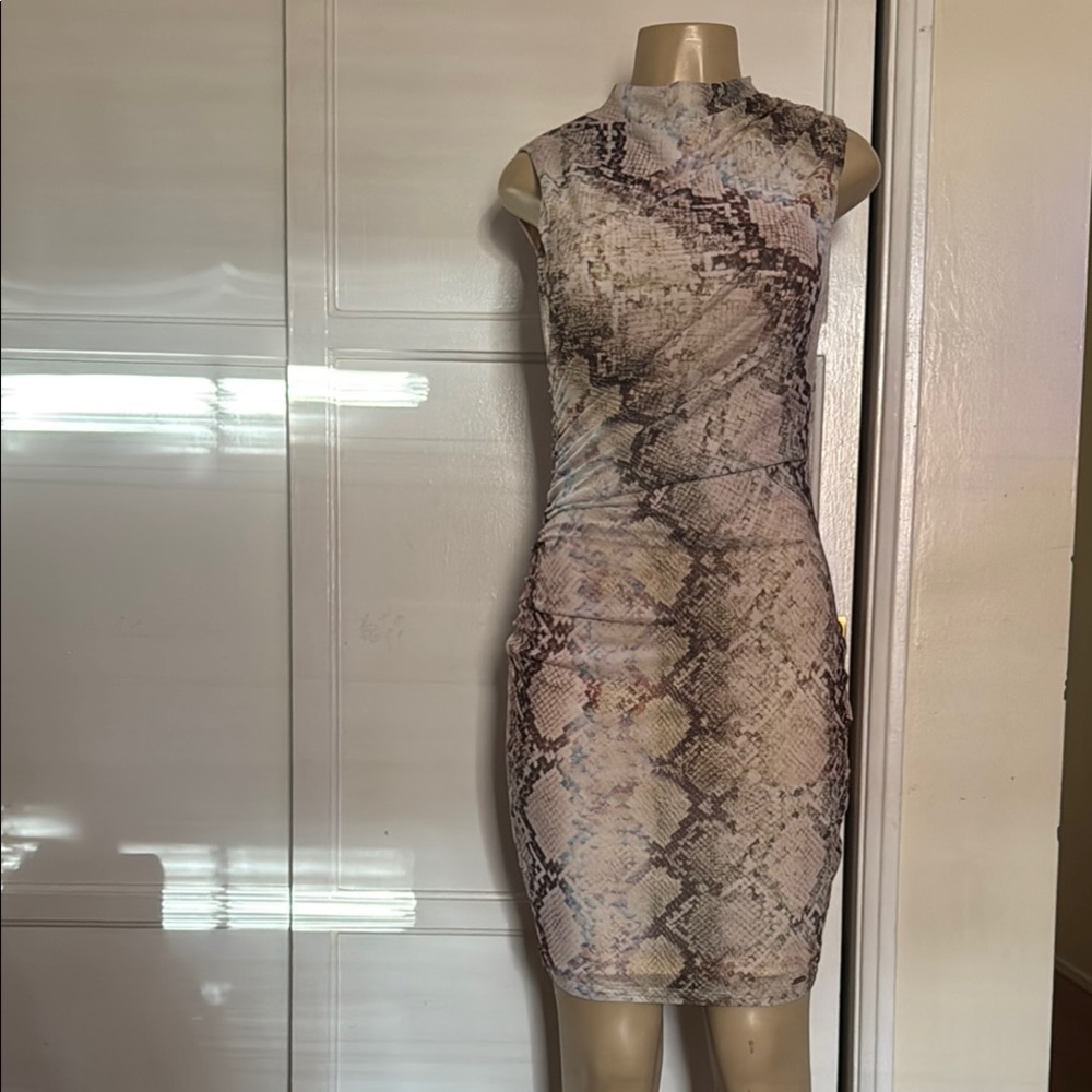 Guess Tan and Brown Bodycon Mini Dress